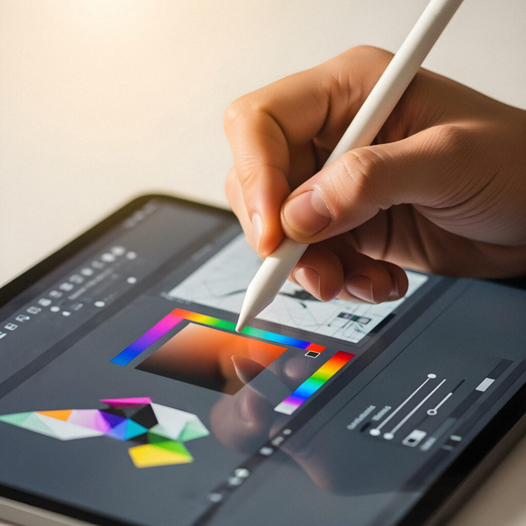 artist using tablet stylus pen
