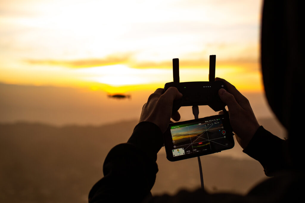 close up. man controls a drone